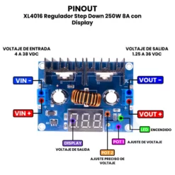 AR4654 - XL4016 Regulador Step Down 250W 8A con Display PINOUT_1