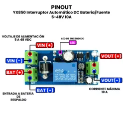 AR4781 - YX850 Interruptor Automático DC Batería-Fuente 5-48V 10A PINOUT