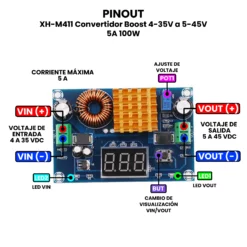 AR4832 - XH-M411 Convertidor Boost 4-35V a 5-45V 5A 100W PINOUT
