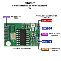 AR4850 - CA-6928 Módulo de Audio Bluetooth 5V PINOUT A