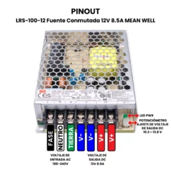 LRS-100-12 Fuente Conmutada 12V 8.5A MEAN WELL Pinout