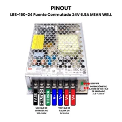 LRS-150-24 Fuente Conmutada 24V 6.5A MEAN WELL Pinout