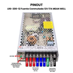 LRS-200-12 Fuente Conmutada 12V 17A MEAN WELL Pinout