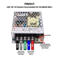 LRS-35-12 Fuente Conmutada 12V 3A MEAN WELL Pinout