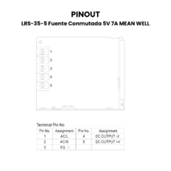 LRS-35-5 Fuente Conmutada 5V 7A MEAN WELL Pinout
