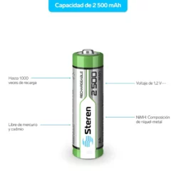 Paquete de 4 pilas Recargables AA NiMH 2500 mAh de Alta Capacidad