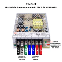LRS-100-24 Fuente Conmutada 24V 4.5A MEANWELL Pinout