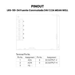 LRS-50-24 Fuente Conmutada 24V 2.2A Pinout