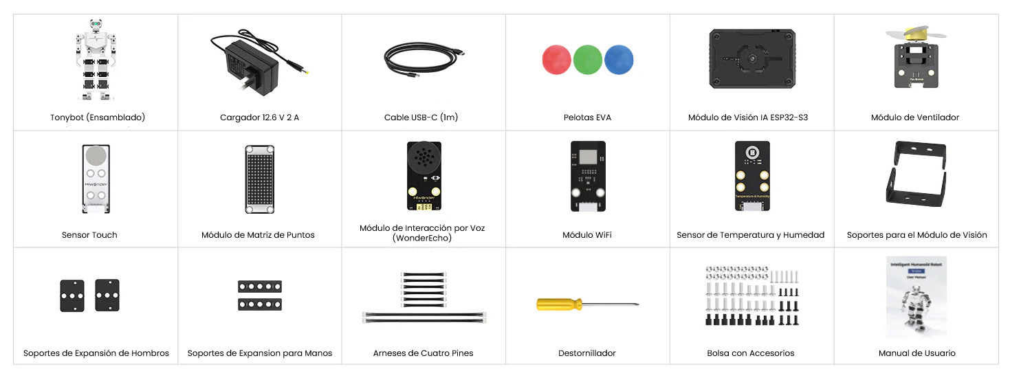 Tonybot Kit Avanzado Robot Humanoide elementos