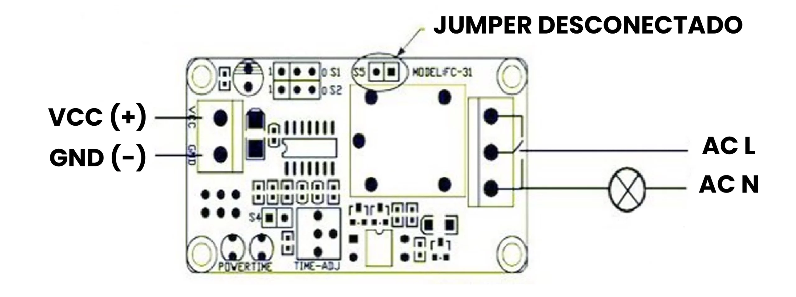 AR4847 - Módulo Relé con Retardo 12 VDC OFFON Diagrama AC IA