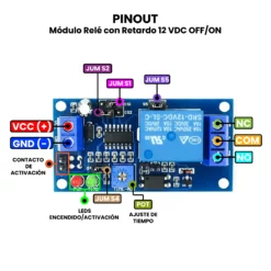 AR4847 - Módulo Relé con Retardo 12 VDC OFFON PINOUT