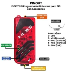 AR4964 - PICKIT 3.5 Programador Universal para PIC con Accesorios PINOUT