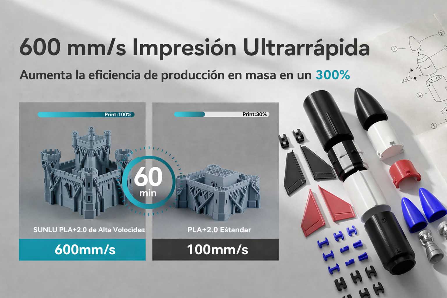 Filamento PLA+2.0 High Speed SUNLU