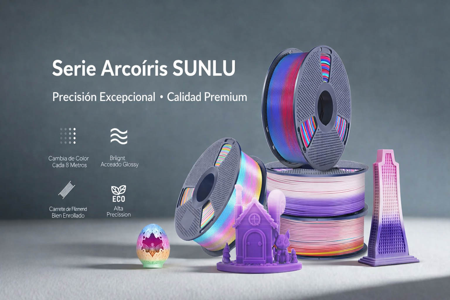 PLA+ Silk Arcoíris 1Kg Filamento SUNLU