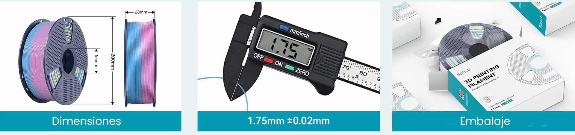 PLA+ Silk Arcoíris 1Kg Filamento SUNLU