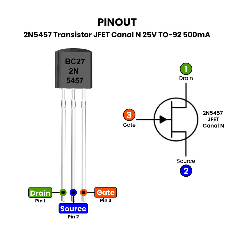Pinout-2N5457-Transistor-JFET-Canal-N-25V-TO-92-500mA