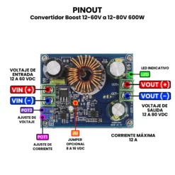 AR4814 - Convertidor Boost 12-60V a 12-80V 600W PINOUT