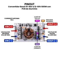 AR4831 - Convertidor Boost 10-60V a 12-60V 600W con PCB de Aluminio PINOUT