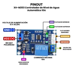 AR5034 - XH-M203 Controlador de Nivel de Agua Automático 10A PINOUT