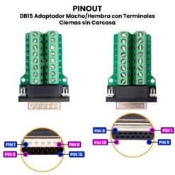 AR5038 - AR5039 - DB15 Adaptador MachoHembra con Terminales Clemas sin Carcasa PINOUT