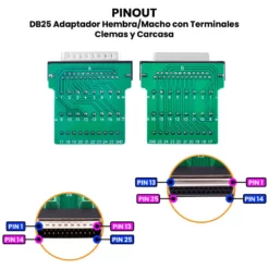 AR5042 - AR5043 - DB25 Adaptador HembraMacho con Terminales Clemas y Carcasa PINOUT