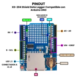 AR5047 - XD-204 Shield Data Logger Compatible con Arduino UNO PINOUT