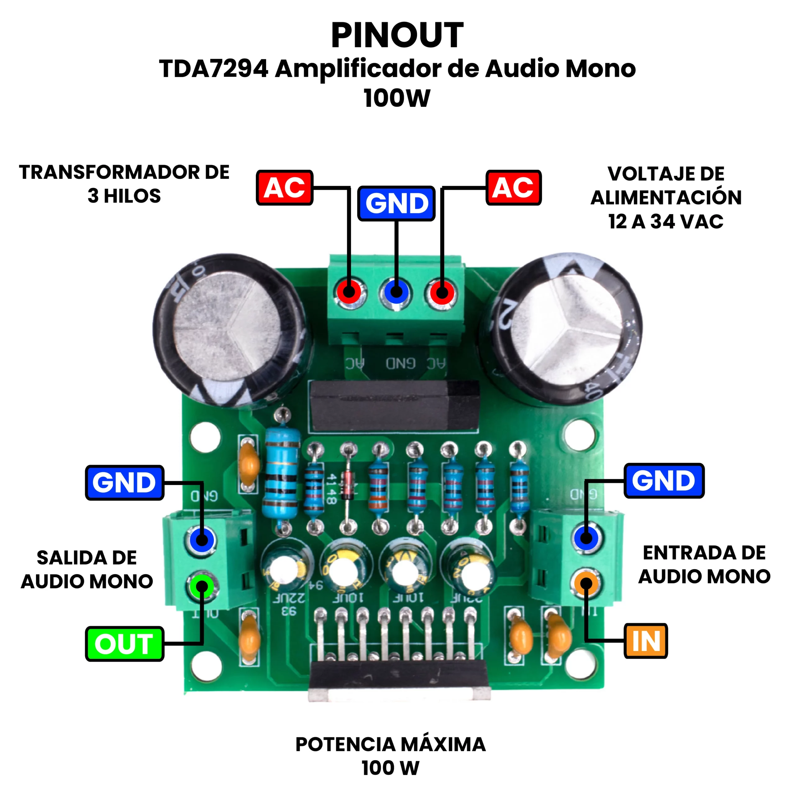 AR4787 - TDA7294 Amplificador de Audio Mono 100W PINOUT