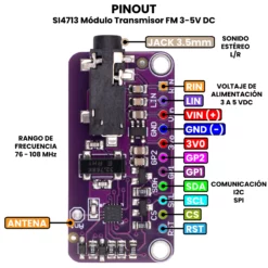 AR4796 - SI4713 Módulo Transmisor FM 3-5V DC PINOUT