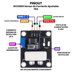 AR4810 - WCS1800 Sensor de Corriente Ajustable 35A PINOUT