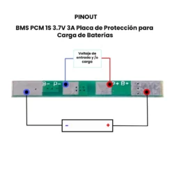 BMS PCM 1S 3A para Batería de Litio 18650 3.7V Dimensiones
