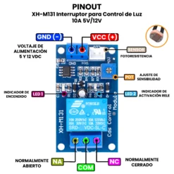 AR4819 - AR4820 - XH-M131 Interruptor para Control de Luz 10A 5V12V PINOUT