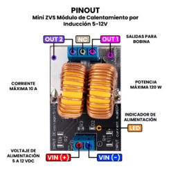 AR4821 - Mini ZVS Módulo de Calentamiento por Inducción 5-12V PINOUT