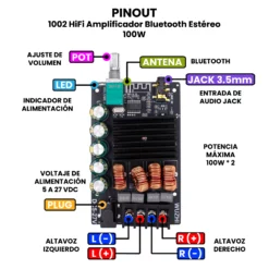 AR4834 - 1002 HiFi Amplificador Bluetooth Estéreo 100W PINOUT