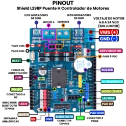 AR4844 - Shield L298P Puente H Controlador de Motores PINOUT