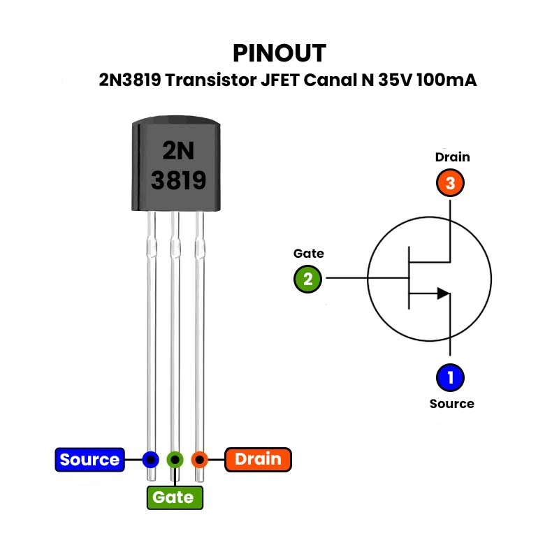 2N3819 Transistor JFET Canal N 35V 100mA_PIONOUT