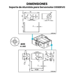 AR4990 - Soporte de Aluminio para Servomotor DSSERVO - Dimensiones
